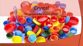  Presentation with plastic bottle - Colorful theme enhanced with heap of plastic bottle caps isolated on white background backdrop and a red colored foreground