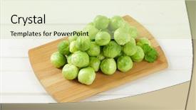  Presentation with brussels - Beautiful PPT theme featuring heap of raw brussels sprouts on wooden cutting board backdrop and a soft green colored foreground