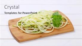  Presentation with noodles - Beautiful PPT theme featuring heap-of-raw-zucchini-noodles backdrop and a sky blue colored foreground