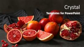  Presentation with pomegranate - PPT theme having heap-of-red-citrus-fruits background and a wine colored foreground