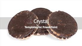  Presentation with of chocolate chips cookies - Slide deck featuring heap of round chocolate cookies background and a tawny brown colored foreground