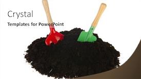  Presentation with white sand - PPT layouts featuring heap of sand with gardening tools isolated over white background and a white colored foreground