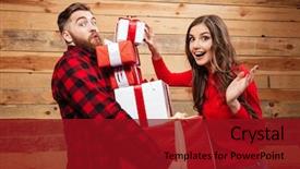 Presentation with cheerful - Presentation theme having heap of xmas present box background and a crimson colored foreground