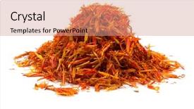  Presentation with saffron - Colorful slide set enhanced with heap saffron isolated on white background backdrop and a coral colored foreground