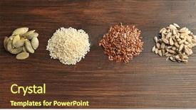 Presentation with pumpkin seeds - PPT layouts with heaps of sesame flax pumpkin and sunflower seeds on wooden table background closeup background and a tawny brown colored foreground