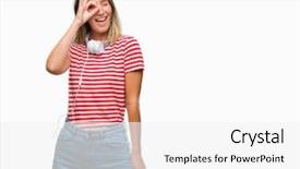  Presentation with art culture and music - Presentation enhanced with hear eyes - young beautiful woman listening music background and a  colored foreground