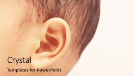  Presentation with ear - Theme consisting of infant hearing - closeup of baby boy's ear background and a lemonade colored foreground