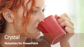  Presentation with deaf - Cool new slide deck with hearing aid - beautiful deaf woman drinking coffee backdrop and a tawny brown colored foreground