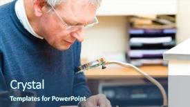  Presentation with hearing aid - PPT theme having hearing aid acoustician at work background and a ocean colored foreground