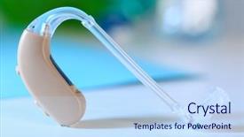  Presentation with hearing aid - PPT theme featuring hearing aid on white table background and a  colored foreground