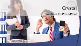  Presentation with hearing aid - Amazing slide deck having hearing aid talking to boss backdrop and a  colored foreground