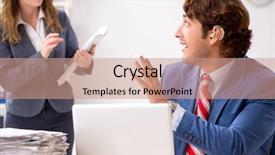  Presentation with hearing aid - Audience pleasing PPT theme consisting of hearing aid talking to boss backdrop and a  colored foreground