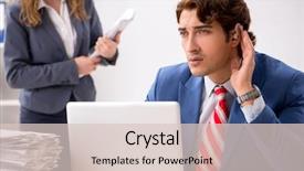  Presentation with hearing aid - Presentation theme having hearing aid talking to boss background and a  colored foreground