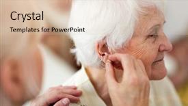  Presentation with hearing - Colorful slide set enhanced with hearing aid to senior woman backdrop and a lemonade colored foreground