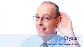  Presentation with for deaf - Theme featuring hearing ear - deaf man isolated on white background and a light blue colored foreground