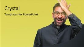  Presentation with catholic pray - Theme with hearing god - adult hispanic catholic priest man background and a yellow colored foreground