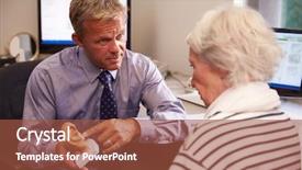  Presentation with human ear - Audience pleasing PPT theme consisting of hearing impaired - doctor showing senior female patient backdrop and a red colored foreground