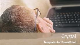  Presentation with hearing loss communication man - Cool new presentation design with hearing impaired man using laptop backdrop and a coral colored foreground