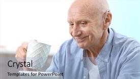  Presentation with hearing - PPT theme featuring hearing impaired man with tablet background and a light blue colored foreground