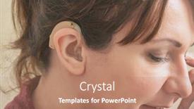  Presentation with hearing aid - Amazing PPT layouts having hearing-impaired-woman-wearing-hearing backdrop and a coral colored foreground