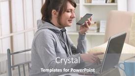  Presentation with home office - Theme enhanced with hearing-impaired-woman-working background and a gray colored foreground