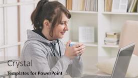  Presentation with home office - Slide deck consisting of hearing-impaired-woman-working background and a light gray colored foreground