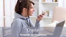  Presentation with home office - Theme having hearing-impaired-woman-working background and a gray colored foreground