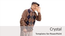  Presentation with studio - Audience pleasing PPT theme consisting of man struggling to hear something backdrop and a light gray colored foreground