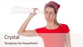  Presentation with isolated paw prints over white - Colorful presentation theme enhanced with ear presentations - young woman eavesdropping isolated backdrop and a  colored foreground