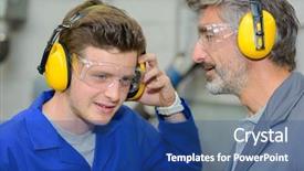  Presentation with hearing - Beautiful theme featuring hearing safety - using earmuffs backdrop and a ocean colored foreground
