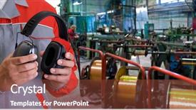  Presentation with worker safety - PPT theme having hearing safety - worker with protective headphone background and a tawny brown colored foreground