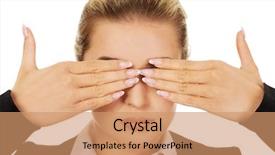  Presentation with eyes - Beautiful slides featuring hearing seeing - beautiful woman covering her eyes backdrop and a coral colored foreground