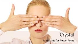  Presentation with eyes - Slide deck with hearing seeing - business woman covering her eyes background and a lemonade colored foreground