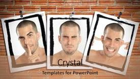  Presentation with brick - PPT layouts enhanced with hearing seeing - succession of pictures posted background and a coral colored foreground