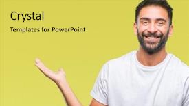  Presentation with hispanic millennials - Cool new presentation with hearing something - adult hispanic man over isolated backdrop and a yellow colored foreground