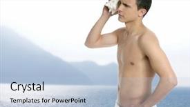  Presentation with sea shell - Beautiful PPT layouts featuring hearing waves on sea shell backdrop and a  colored foreground