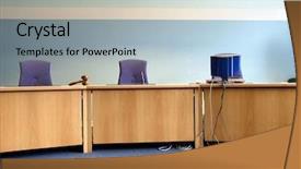  Presentation with computer room - Audience pleasing slides consisting of court's room with tables backdrop and a light blue colored foreground