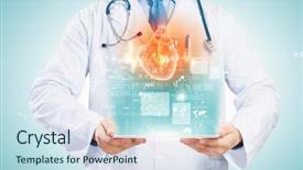  Presentation with body - Amazing slide deck having 3d heart - close-up of doctor's body backdrop and a sky blue colored foreground