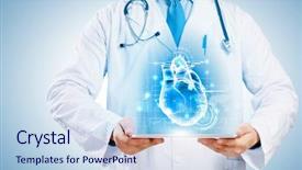  Presentation with healing hands - Presentation design featuring healing heart - close-up of doctor's body background and a sky blue colored foreground