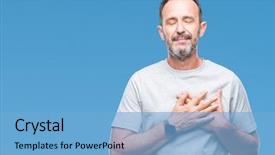  Presentation with man head in hands - Colorful presentation design enhanced with heart - middle age senior hoary man backdrop and a light blue colored foreground