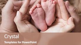  Presentation with new parents baby and dr - Slide deck with foot heart - parents together holding little baby's background and a coral colored foreground