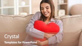  Presentation with heart shaped book page - PPT layouts consisting of romantic young woman with heart background and a coral colored foreground