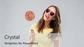  Presentation with teenage girl - Slides enhanced with yellow t-shirt and heart background and a light gray colored foreground