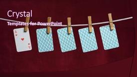  Presentation with clothes - Audience pleasing slides consisting of heart ace and four cards with clothes peg rope on red background backdrop and a wine colored foreground