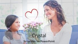  Presentation with heart flowers - PPT layouts consisting of heart against happy mother and daughter sitting on the couch with flowers background and a light gray colored foreground