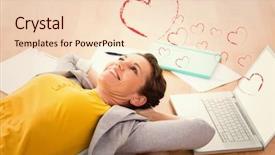  Presentation with heart - Presentation design with heart against thoughtful woman lying background and a lemonade colored foreground