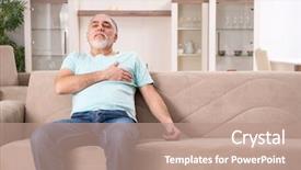  Presentation with old man - Beautiful slides featuring heart attack dying - white bearded old man suffering backdrop and a coral colored foreground