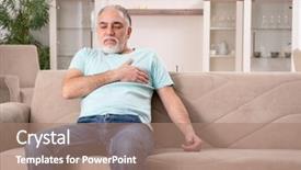  Presentation with dying - PPT theme with heart attack dying - white bearded old man suffering background and a coral colored foreground