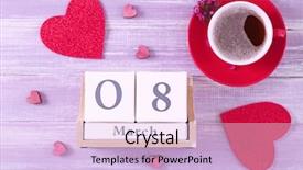  Presentation with international womens day - Presentation design consisting of heart blocks - wooden block calendar and cup background and a lemonade colored foreground