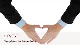  Presentation with background - Theme enhanced with heart business - gesturing hand isolated on white background and a  colored foreground